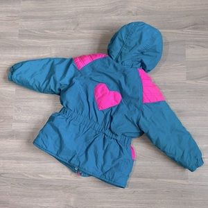 Vintage Girls Winter Parka Turquoise with Hearts